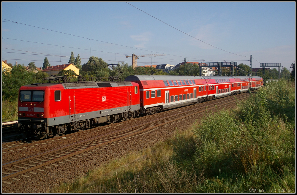 DB Regio 114 024-3 mit dem RE3 nach Wünsdorf-Waldstadt am 14.09.2012 in Berlin Bornholmer Straße