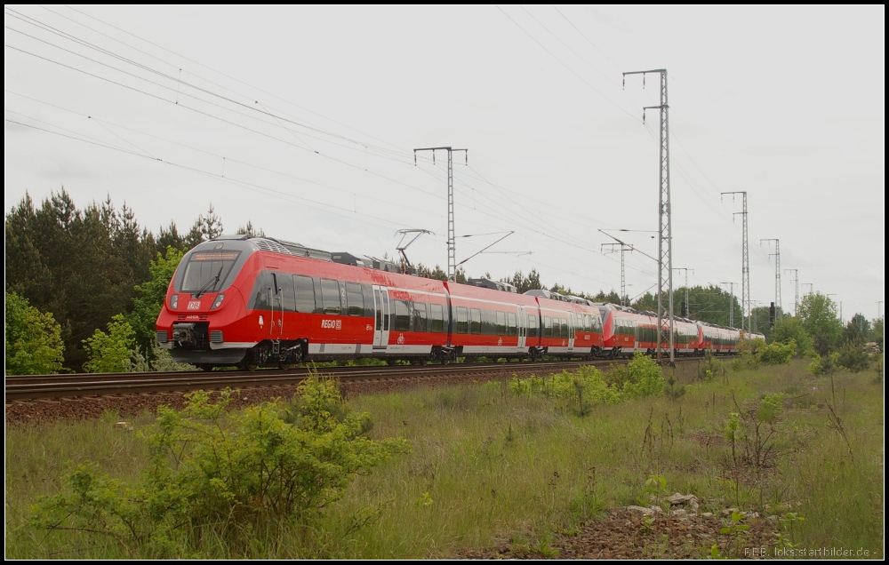 DB Regio 442 128 fhrt am 10.05.2012 die Traktion mit 442 127, 442 124 und 442 123 bei einer Probefahrt in der Berliner Wuhlheide an