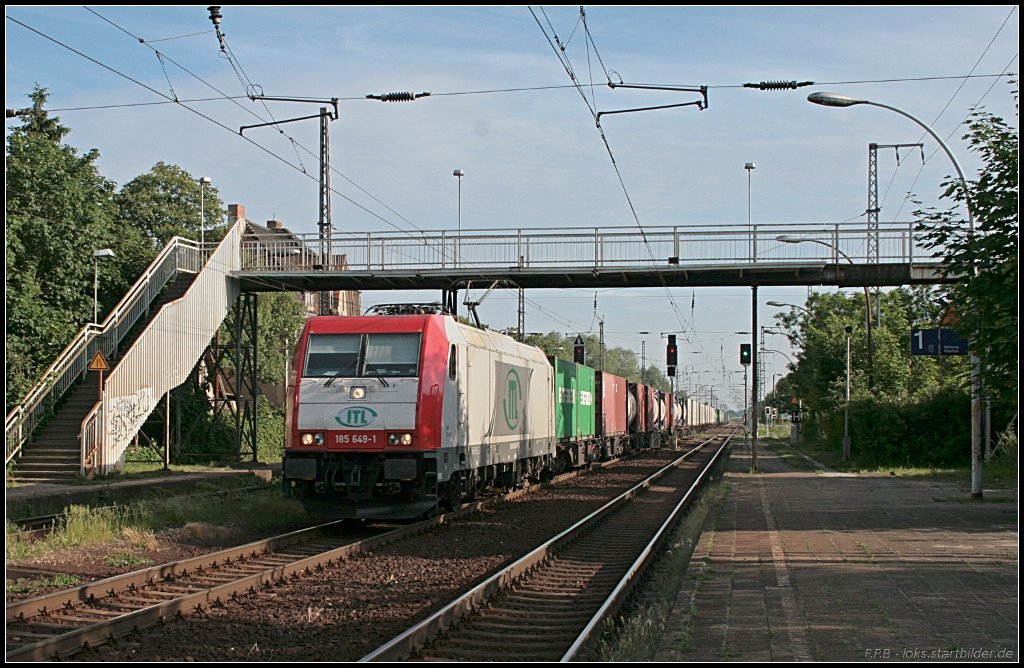 ITL 185 649-1 mit Container Richtung Wustermark (NVR-Nummer: 91 80 6185 649-1 D-VC, gesehen Wustermark-Priort 10.06.2010)