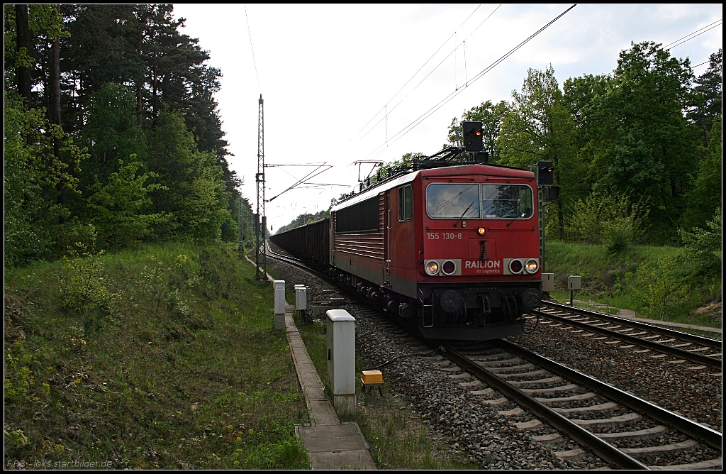 RAILION Logistics 155 130-8 mit Eaos-Wagen Richtung FFO (gesehen Grünheide Fangschleuse 25.05.2010)