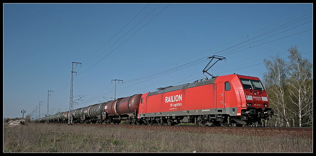 RAILION Logistics 185 279-7 mit Kesselwagen Richtung Eichgestell (Berlin Rbf Wuhlheide 18.04.2010)