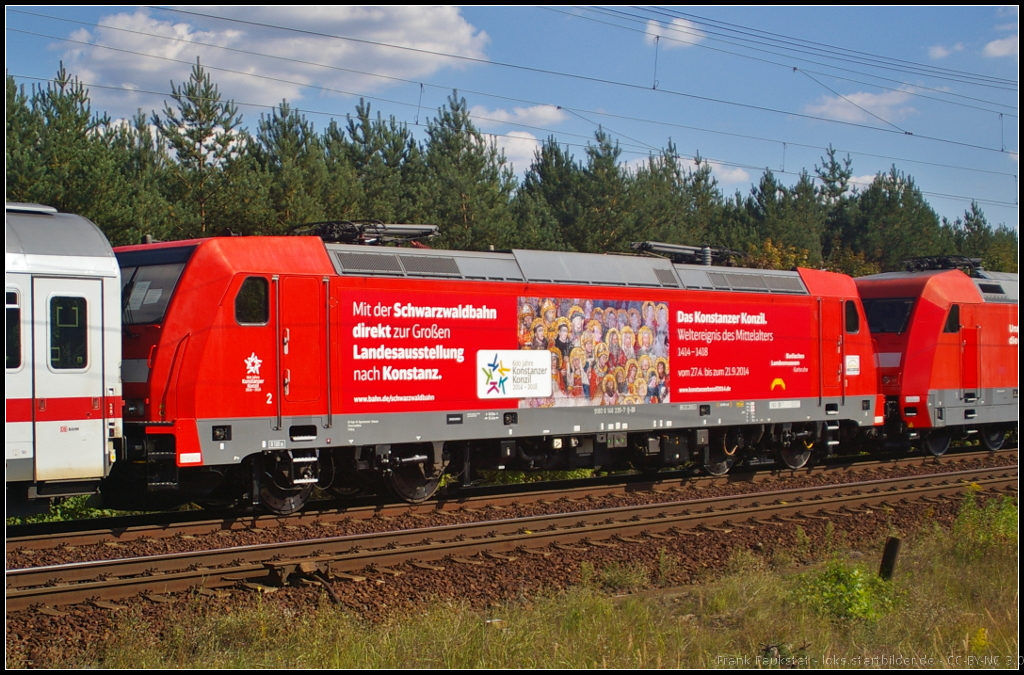 146 235-7  600 Jahre Konstanzer Konzil  der DB Schwarzwaldbahn in einem Pbz am 28.08.2014 durch die Berliner Wuhlheide