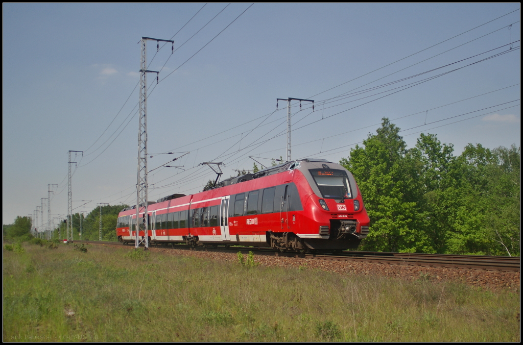 DB Regio 442 136-8 war am 19.06.2017 auf Dienstfahrt in der Breliner Wuhlheide zu sehen (Standort öffentlich zugänglich)