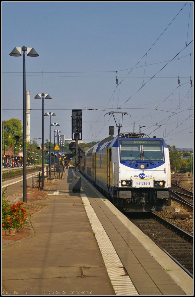Metronom 146 534-3  Seevetal-Hittfeld  mit einem Regio nach Gttingen am 05.09.2014 bei der Ausfahrt Uelzen