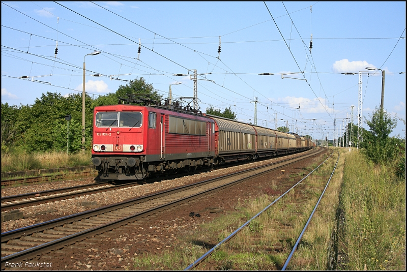DB 155 034-2 mit Schiebewandwagen (Saarmund, 05.08.2009 - Update: In Leverkusen-Opladen am 07.11.2013 zerlegt)