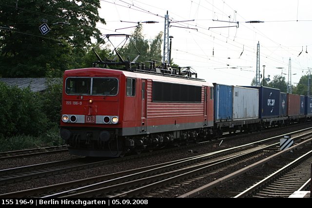 DB 155 196-9 mit Containerzug (Berlin Hirschgarten, 05.09.2008)