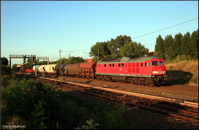 DB 232 384-8 (ex 132 384-9, Doppeltraktionsfhig, Railion DB Logistics) und einem gem. Gterzug (Berlin Bornholmer Str, 31.07.2009)