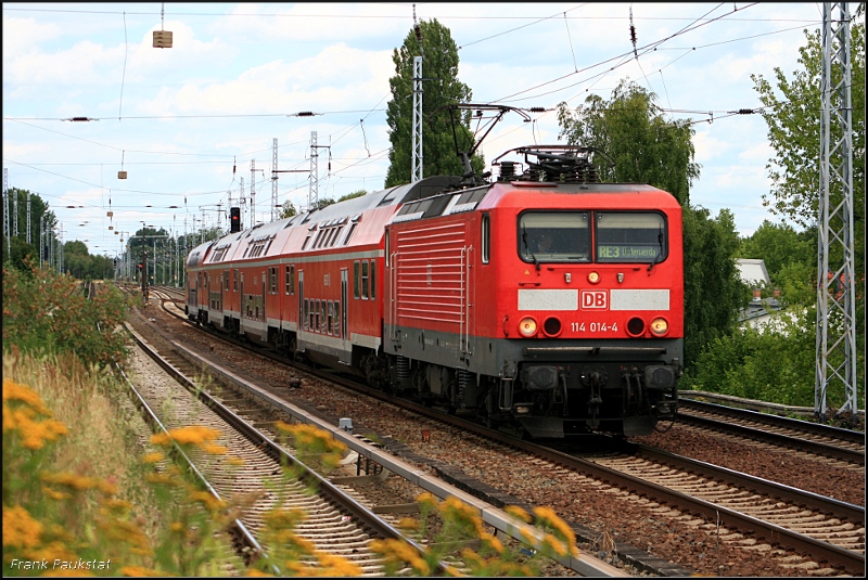 DB Regio 114 014-4 mit RE3 Elsterwerda in Berlin Karow, 13.07.2009 (ex DR 112 014-6)