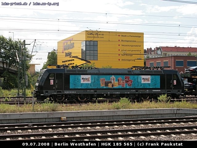 HGK 185 565 mit Werbeaufklebern für  Heizprofi  (angemietet von MRCE Amsterdam, gesichtet Berlin-Moabit 09.07.2008).
