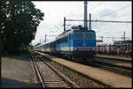 CD 162 039 mit R 931 Krakonos bei der Einfahrt in den Bahnhof Nymburk.