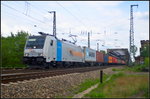 HSL E 186 147 with Container, Elbbruecke Magdeburg [D], 21.05.16