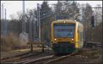 ODEG VT 650.91 / 650 091 kommt in den Bahnhof Neustrelitz Hbf um als R6 nach Mirow zu fahren (gesehen 23.03.2011)