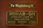Herstellerschild My 1151 / 227 009-8
<br><br>
Das Herstellerschild der My 1151, die sich im Besitz der Cargo Logistik Rail (CLR) befindet. Beheimatet ist die Lok im Bw Magdeburg/H. Fotografiert werden konnte es beim Familienfest der Eisenbahnfreunde Magdeburg e.V.