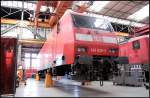 DB 145 030-3 wartet auf neue Drehgestelle (DB Schenker Rail Deutschland AG, 80 Jahre Werk Dessau, Dessau-Sd 12.09.2009)