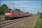 DB Schenker 185 149-2 mit einem gemischtem Güterzug Richtung Seddin (gesehen Nuthetal-Saarmund 16.06.2010)