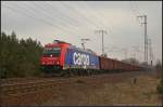 482 038, an LOCON ausgeliehen, mit Tams-Wagen der CZ Cargo am 09.04.2013 in der Berliner Wuhlheide
