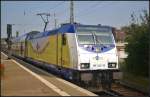 ME 146-18 / 146 518, getauft auf den Namen der Stadt Burgwedel, trägt die Werbung  75.000.000 km - Sicher mit dem Zug durch Niedersachsen .