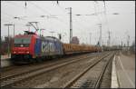 Raildox 482 046 mit viel Holz Richtung Rostock (NVR-Nummer 91 85 4482 046-0 CH-SBBC, Weitervermietet von Railpool, gesehen Stendal 25.03.2011). Speziellen Gruß an den Tf!