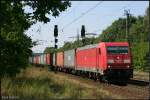 DB 185 352-2 mit Containerzug Richtung Genshagener Kreuz (NVR-Nummer: 91 80 6185 352-2 D-DB, DB Schenker Rail Deutschland AG, gesichtet Nuthetal-Saarmund, 19.08.2009)