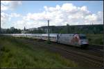 DB Fernverkehr 101 144  Hertha BSC  schiebt am 13.09.2012 ihren IC2356 nach Frankfurt(M) Flughfafen durch das wolkenverhangene Berliner Nordkreuz