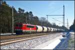 MEG 702 / 155 179 am 25.01.2014 mit einem GATX-Zug in Nassenheide (Löwenberger Land)