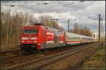 DB Fernverkehr 101 092  Bernina Express abenteuerliCH  mit IC 2442 Dresden Hbf - Hannover Hbf am 22.02.2014 durch Leipzig-Thekla