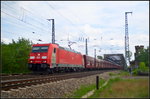 DB Cargo 185 403-3 mit einem gemischten Güterzug am 21.05.2016 an der Kreuzung Elbbrücke in Magdeburg (NVR-Nummer 91 80 6185 403-3 D-DB, ex DB Schenker Rail Scandinavia A/S [DK])