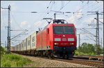 DB Cargo 145 026 with Container, Elbbruecke Magdeburg [D], 21.05.16