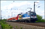 DB Regio 182 016 mit Werbung  VVO - Ein Ticket. Alles fahren  fuhr mit dem RE1 Magdeburg Hbf am 21.05.2016 am Abzweig MD-Eichenweiler vorbei