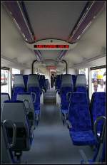 Innenansicht des Kroatischen Niederflur-Elektrotriebzuges der Baureihe 6112. Die Sitze sind erstaunlich bequem, da die Polsterung recht dick ausgefhrt ist (INNOTRANS 2010, gesehen Berlin 21.09.2010)