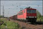 DB 155 105-0 mit Eaos-Wagenzug (gesehen Wustermark-Priort 10.06.2010 - Update: 29.05.2012 Rostock-Seehafen zA)