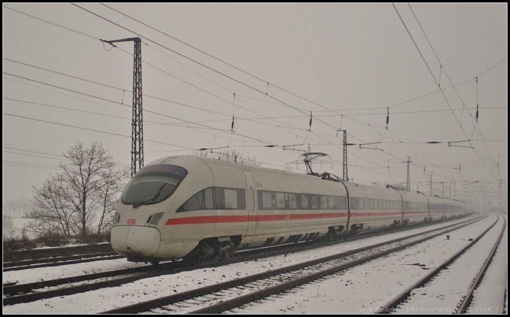 Der Winter meldet sich zurck: DB 411 006  Erfurt  als Umleiter am 29.03.2013 in Nuthetal-Saarmund