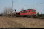 155 014-4 überraschte mich am Bahnübergang Heinersdorf des Rbf (Berlin Wuhlheide, 04.04.2009 - Update: 13.11.2013 in Leverkusen-Opladen verschrottet)