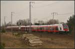 Nachschuss auf die berfhrung von NSB 75114 und NSB 75115 (Stadler FLIRT, NSB Type 75) am 17.04.2013 in der Berliner Wuhlheide.