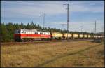 DB Schenker 232 309-5 und Zas-Wagen des Einstellers VTG am 20.03.2014 durch die Berliner Wuhlheide