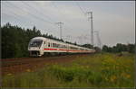 Mit dem Steuerwagen 80-95 010-9 Bimmdzf 287.0 voraus fuhr dieser IC, geschoben von 120 119, am Abend des 30.08.2017 durch die Berliner Wuhlheide Richtung Lichtenberg