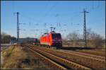 DB Schenker 152 095 kam am 30.12.2013 mit Rmms-Wagen durch Nuthetal-Saarmund