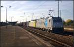 Rurtalbahn Cargo 119 003 / 185 622-8 mit Container in Berlin-Schnefeld, 02.11.2014    Die Lok war von 2009 bis 2012 bei der norwegischen Firma CargoNet im Einsatz, daher noch deren Nummer auf der